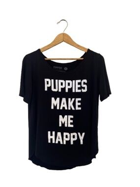 Puppies Make Me Happy Black Short Sleeve Tee